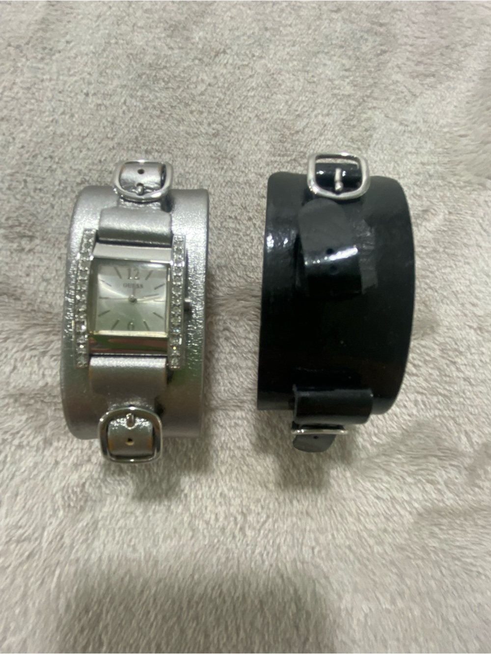 Vintage GUESS Leather Rhinestone Cuff Watch w/ Interchangeable Bands